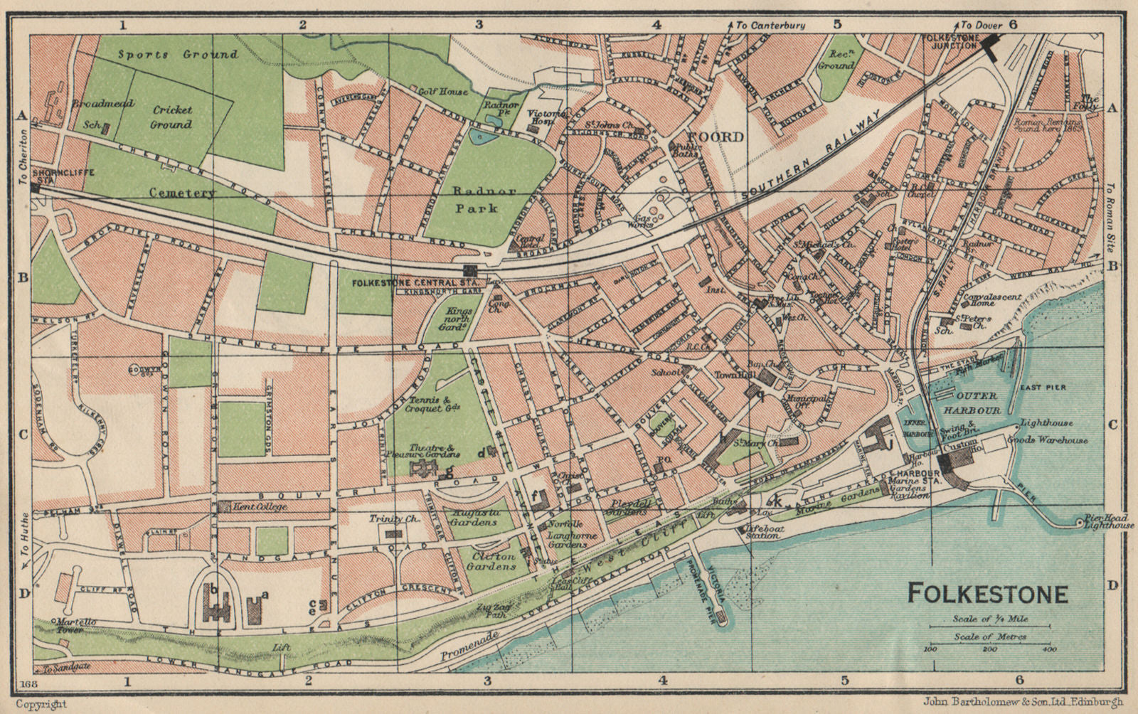 FOLKESTONE. Vintage town city map plan. Kent 1939 old vintage chart